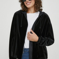 Emporio Armani bluza femei, culoarea negru, cu glugă, neted
