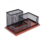 Suporturi pentru Pixuri, Lemn Metalic, 3 Locuri, Negru