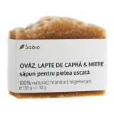 Săpun natural pentru pielea uscată cu ovăz, lapte de capră și miere, 130 g, Sabio