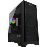 Carcasa AQIRYS Avior Mid Tower RGB Negru, Geam Tempered Glass, Suport ATX/E-ATX, Lungime Video 410mm, Cooler CPU 160mm, 4 Ventilatoare Incluse