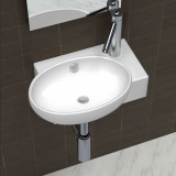 Chiuvetă de baie, orificiu robinet &amp; preaplin, alb, ceramică, vidaXL