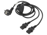 Cablu CEE 7/7 ştecăr unghi, IEC C13 mamă x2 PVC