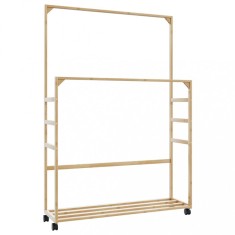vidaXL Suport pentru haine cu rafturi și roți 90x35x155 cm bambus 4008916