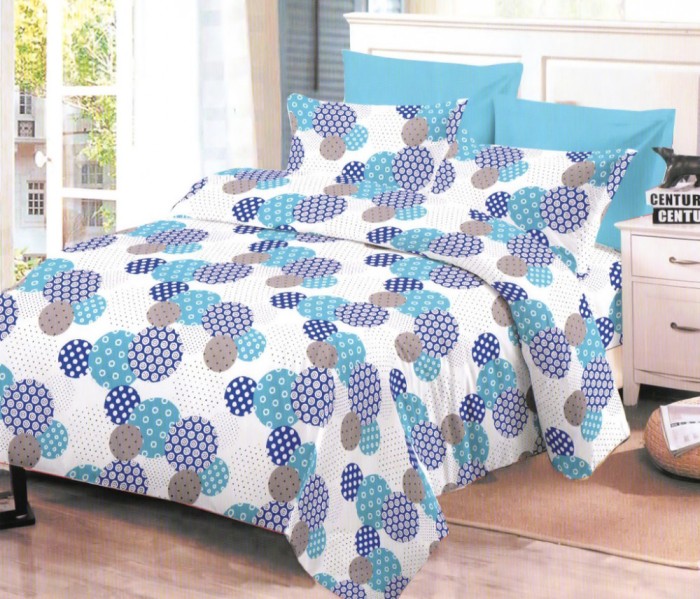 Lenjerie de pat matrimonial cu husa elastic pat si fata perna dreptunghiulara, Milford, bumbac mercerizat, multicolor