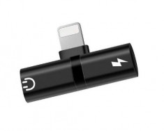 Mini adaptor splitter lightning dual port pentru casti si incarcare separata pentru Iphone, iPad , Negru foto