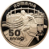 Romania 50 bani 2021 (proof in capsula; comemorativa: Campionatul European de Fotbal 2020) Alama, KM-481 UNC !!!