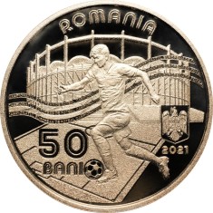 Romania 50 bani 2021 (proof in capsula; comemorativa: Campionatul European de Fotbal 2020) Alama, KM-481 UNC !!!