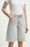 Answear Lab pantaloni scurti jeans femei, culoarea gri, neted, high waist