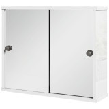 kleankin Dulap cu Oglindă de Perete cu Poliță Reglabilă și Ușă Glisantă Dublă pentru Lavoar 55x15x45 cm Alb Lucios | Aosom Romania