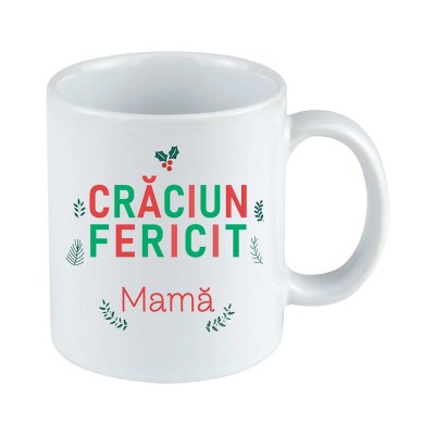 Cana alba personalizata Craciun fericit Mama, INOVATIX&amp;reg;. 330ml foto