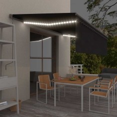 vidaXL Copertină automată cu stor&amp;LED&amp;senzor de v&acirc;nt antracit 5x3 m