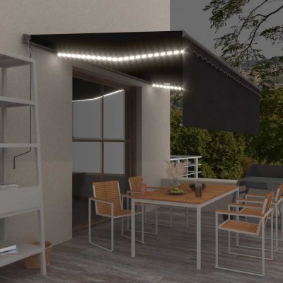 vidaXL Copertină automată cu stor&amp;amp;LED&amp;amp;senzor de v&amp;acirc;nt antracit 5x3 m 3069474 foto