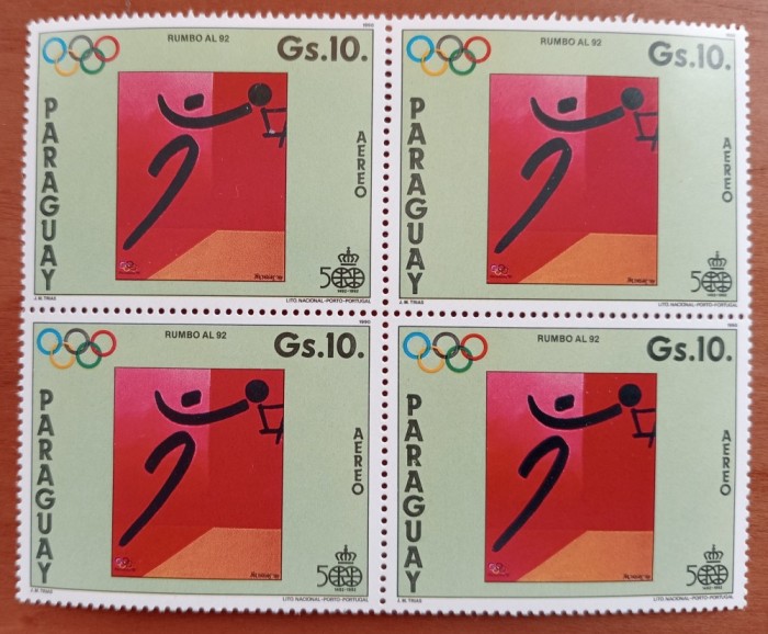 PARAGUAY -1992-&#039;&#039;-OLIMPIADA&#039;&#039; -1VAL.in BLOC DE4&#039;&#039;-MNH nestamp.