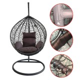 Cumpara ieftin Fotoliu suspendat oval, perna si tetiera, structura otel, gri antracit/maro, 103x107x195 cm, RESIGILAT