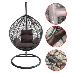 Fotoliu suspendat oval, perna si tetiera, structura otel, gri antracit/maro, 103x107x195 cm, RESIGILAT