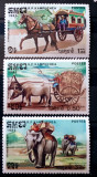 Cambodgia 1985 fauna animale elefant, cai, vite, transport serie nestampilata, Nestampilat