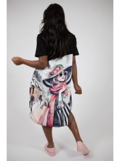 ROCHIE MIDI ASIMETRICA CU BUZUNARE SI MANECA SCURTA FUNDA DIVA PRINT SEMITRANSPARENT TALIE UNICA Multicolora