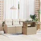 Set de sofa pentru grădină vidaXL cu 5 piese și perne Bej din ratan poli