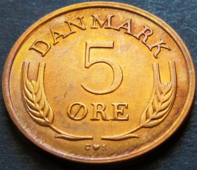 Moneda 5 ORE - DANEMARCA, anul 1971 *cod 3995 UNC - GRADABILĂ - luciu batere foto