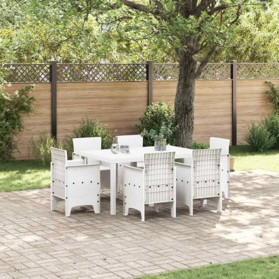 vidaXL Set de masă pentru grădină 7 pcs Alb Ratan Polt 3378562 foto