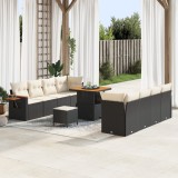 Set Canapea Grădină vidaXL 11 Piese cu Perne Negru Ratan Acacia, Set Dining Grădină vidaXL 3 Piese cu Perne Negru Ratan Acacia