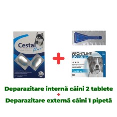 Deparazitare internă și externă c&acirc;ini Frontline Spot On Dog 10-20 KG 1 pipeta + Cestal Dog 2 tablete