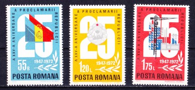 TSV$ - 1972 LP 813 A XXV- A ANIVERSARE A PROCLAMARII REPUBLICII MNH/** LUX foto