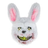 Masca de Halloween Iepure Infricosator cu Blana Alba si Dinti Insangerati, CMCLASS
