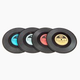Set 4 suporturi pahare, Discuri Vinil 11 cm, Funtime, cauciuc, multicolor