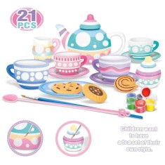 Set pentru ceai, din ceramica, pentru pictura, destinat copiilor cu 21 de piese