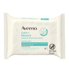 Servetele demachiante Aveeno Calm + Restore pentru ochi, buze si fata, piele sensibila, fara alcool, 25 buc