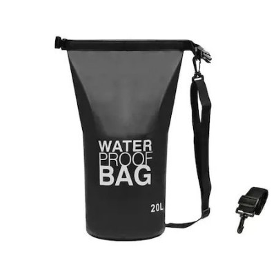 Rucsac camping, impermeabil, curea umar, PVC, negru, capacitate 20 L, 37x55.5 cm, Negru foto