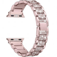 Curea iUni compatibila cu Apple Watch 1/2/3/4/5/6/7, 44mm, Luxury Belt, Rose Gold