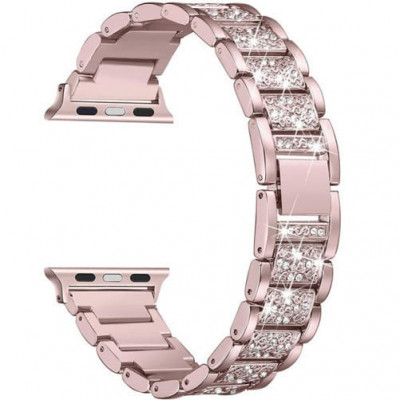 Curea iUni compatibila cu Apple Watch 1/2/3/4/5/6/7, 44mm, Luxury Belt, Rose Gold foto