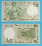 Israel 1/2 Lirot 1958 Pionieră UNC, Serie 645619, P#29. Bancnota Israeliana Veche, Femeie Pionier, Sanhedrin