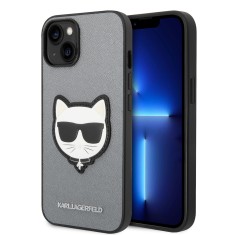 Husa originala iPhone 14 Plus Karl Lagerfeld Saffiano, Choupette Head, argintiu, KLHCP14MSAPCHG foto