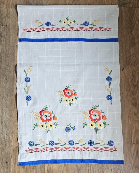 STERGAR VECHI DIN BUMBAC GROS, MODEL CUSUT MANUAL- FLORI DE CAMP