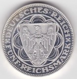 Monedă 5 Reichsmark și Renania 1930, rebatere modernă din 2001