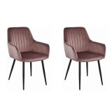 Set 2 scaune bucatarie/living, Artool, Solden, catifea, metal, roz si negru, 55x45.5x83.5 cm