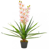 Plantă artificială orhidee cu ghiveci, roz, 90 cm