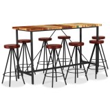 Cumpara ieftin Set de bar 9 piese lemn masiv reciclat si piele naturala