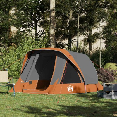 Cabină cort de camping 4 persoane gri și portocaliu impermeabil foto