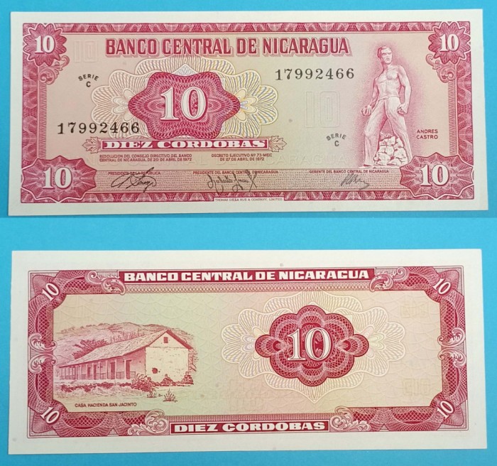 Nicaragua 10 Cordobas 1972 &#039;Andres Castro&#039; UNC serie: C 17992466
