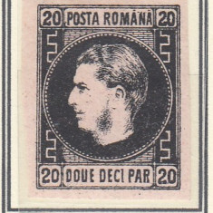 ROMANIA1866/67 LP 20 c CAROL FAVORITI 20 PARALE NEGRU/ROZ CENUSIU HARTIE SUBTIRE