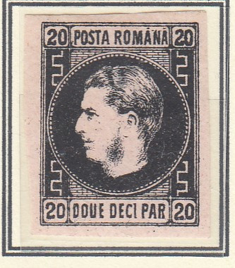 ROMANIA1866/67 LP 20 c CAROL FAVORITI 20 PARALE NEGRU/ROZ CENUSIU HARTIE SUBTIRE foto