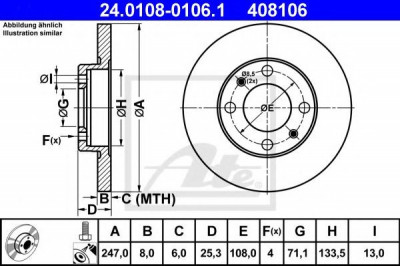 Disc frana CITROEN SAXO (S0, S1) (1996 - 2004) ATE 24.0108-0106.1 foto