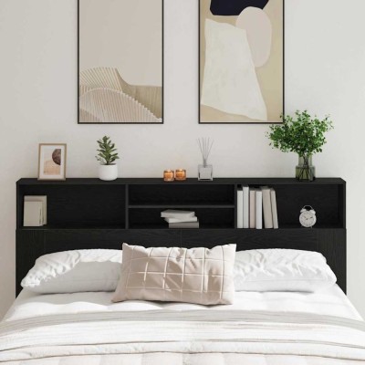 vidaXL Tablă de pat cu sertar cu raft Stejar negru 200 x 19 x 103.5 cm 862755 foto
