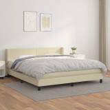 vidaXL Pat box spring cu saltea, crem, 180x200 cm, piele ecologică 3130675