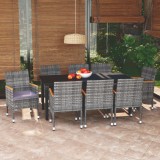 vidaXL Set mobilier grădină cu perne, 9 piese, gri, poliratan