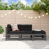 vidaXL Set mobilier de grădină cu perne, 3 piese, gri, lemn masiv